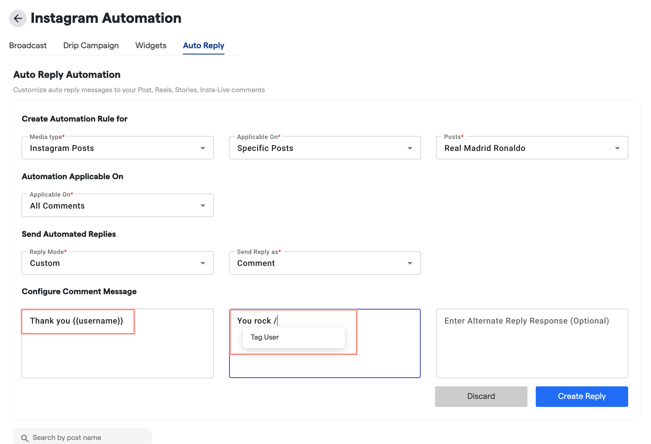 Setting up username as autoreply